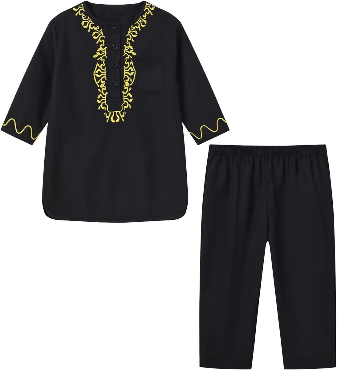 Kaftan voor jongens, moslim, islamitisch gewaad voor kinderen, katoen, vloerlang, losse pasvorm, zakken, A4
