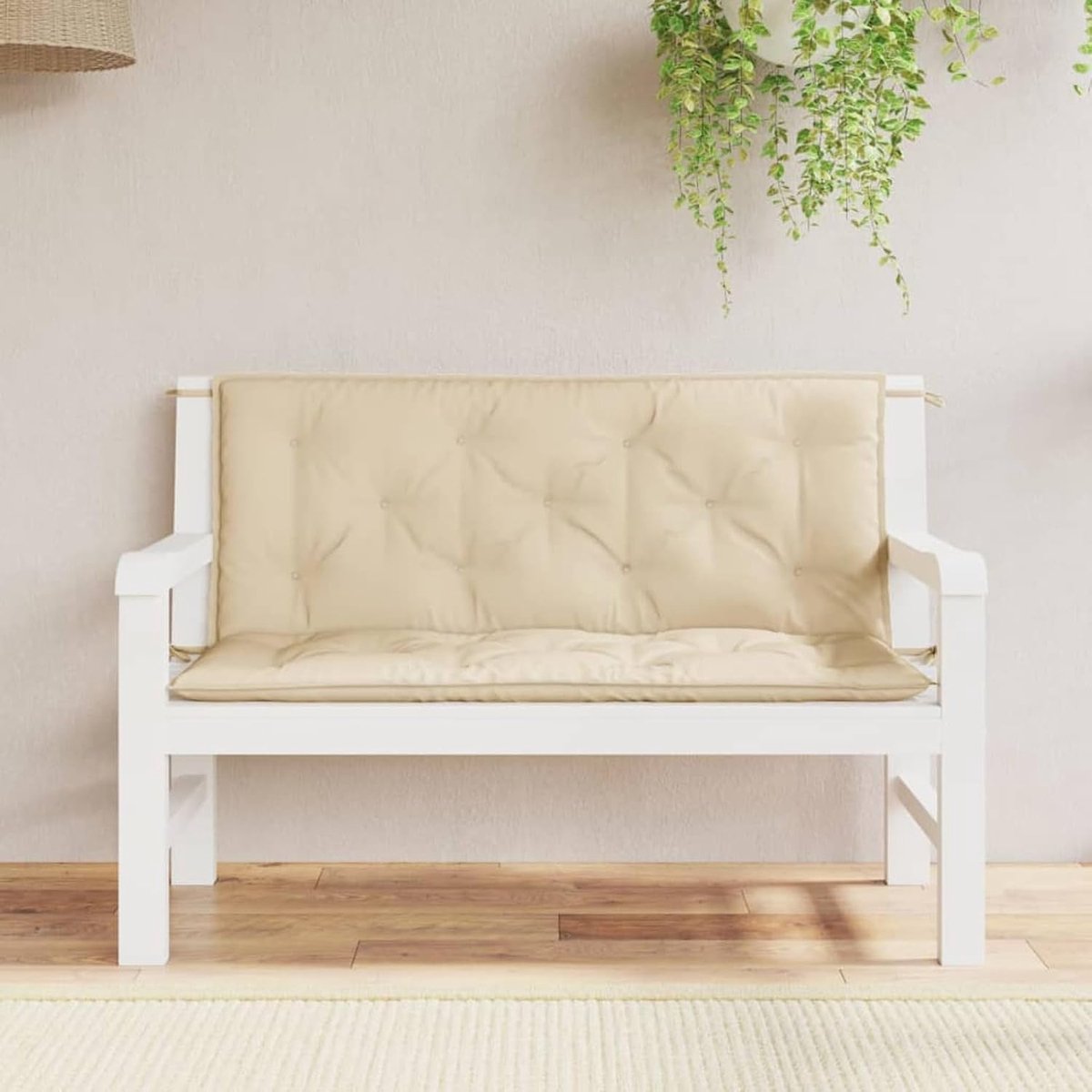 Kussen voor tuinbank, 2 stuks, beige, 120 x 50 x 7 cm, Oxford-stof, kussen, gewatteerd kussen, bankkussen, zit- of rugkussen, schommelkussen, P361681