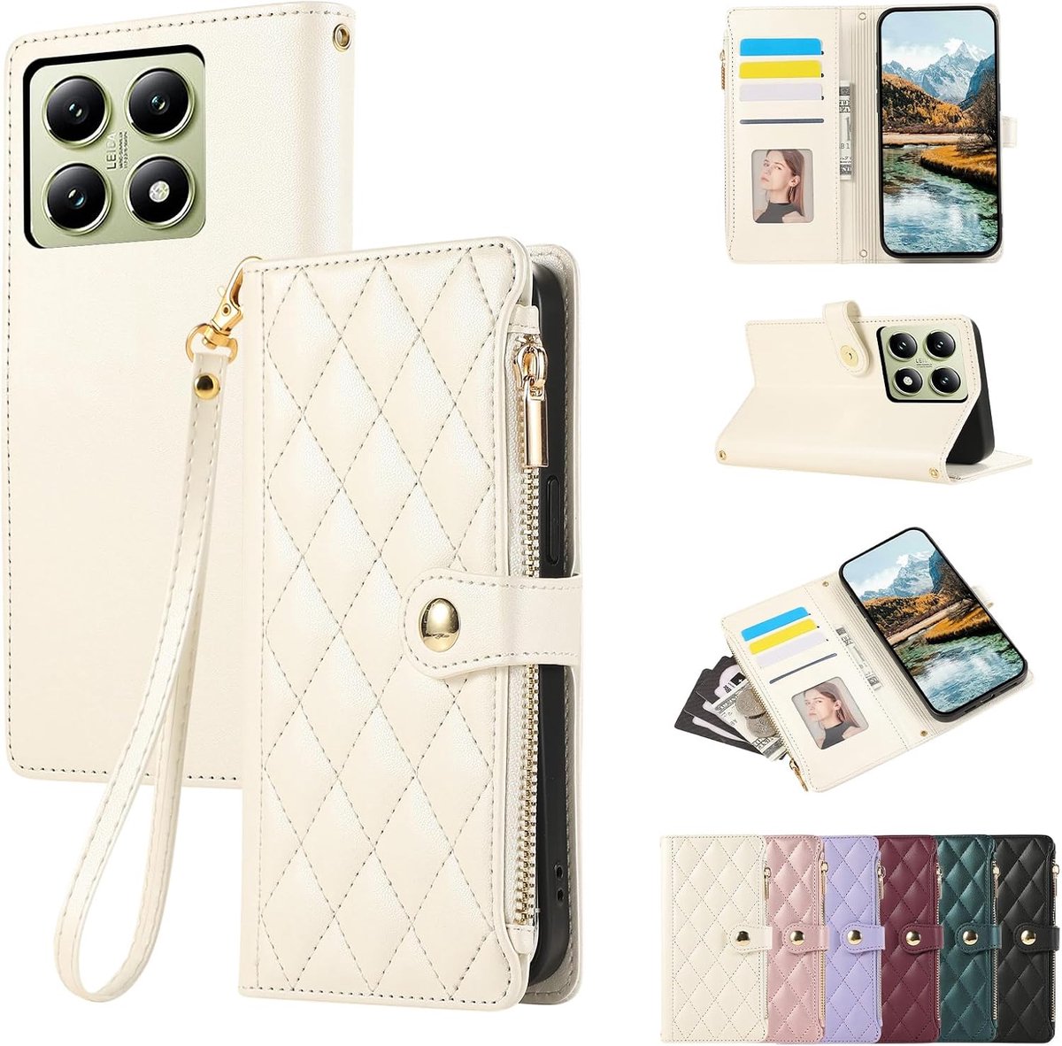 Hoes voor mobiele telefoon voor Xiaomi 14T ritssluiting, business, PU-leer, klaphoes, voor Xiaomi 14T, beschermhoes met kaartenvak, standaard, wit