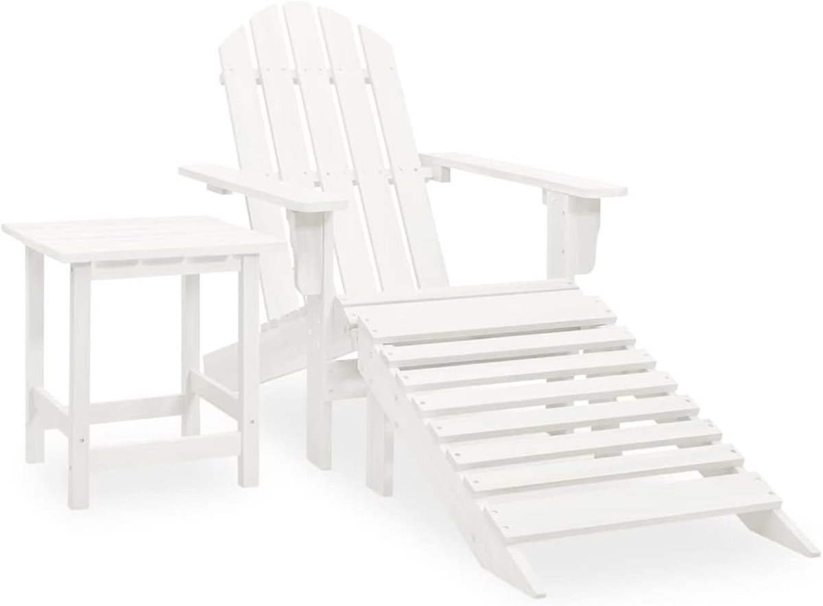 Adirondack-tuinstoel met voetensteun en tafel, tuinstoel Adirondack Chair tuinstoelen terrasstoel voor tuin, terras en balkon, dennenhout wit