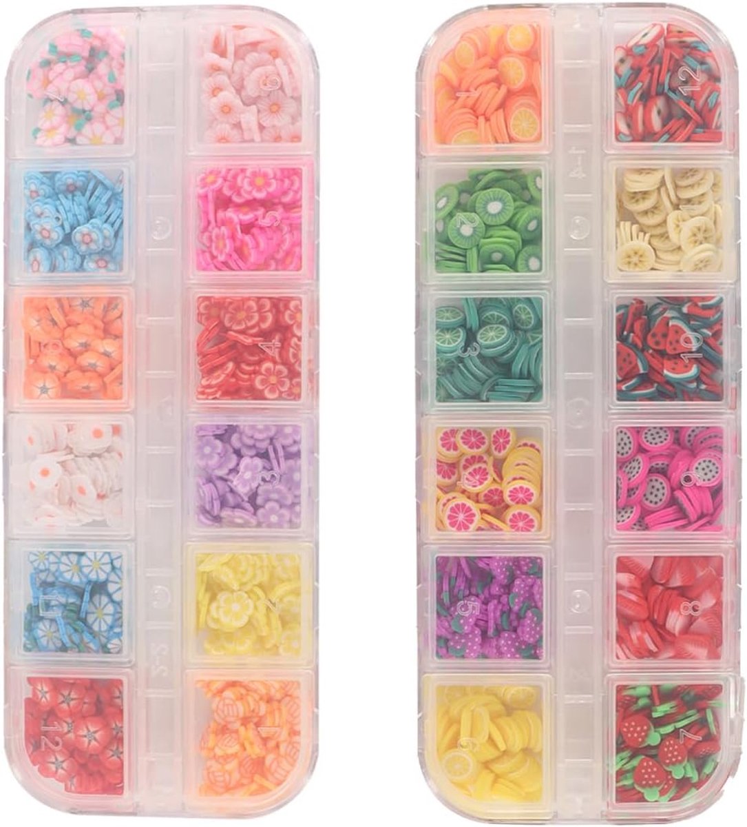 Set van 2 nail art accessoires, fruitbloemschijven voor nail art, kunsthandwerk, hars slijm maken decoratie (diameter 6-8 mm)