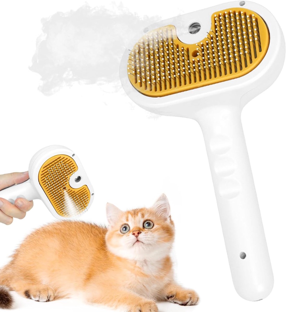 Kattenborstel met stoom, hondenborstel met waterreservoir, stoomborstel voor katten, dierenhaarverwijderingskam met waterreservoir, Cat Steamy Brush voor lang en kort haar, voor massage, verzorging en