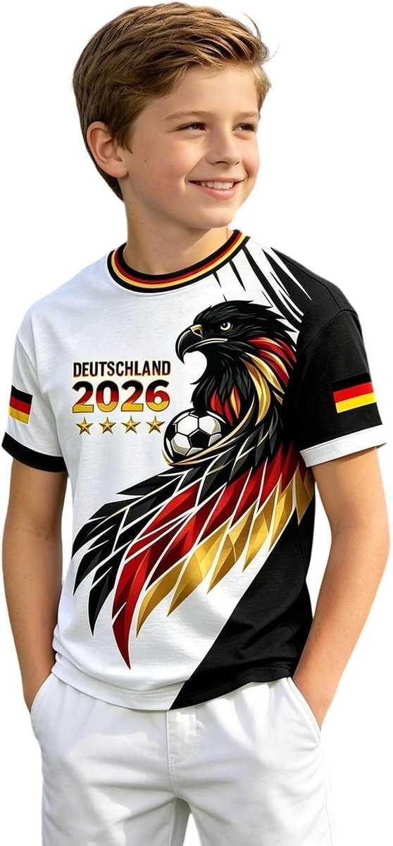 Deutschland T-Shirt Kinder Retro Fußball Trikot Wm 2026 Fußballfans Tee Shirt Kurzarm Trikot Kinder Atmungsaktiv Sommer Germany Freizeitshirt mit Adler