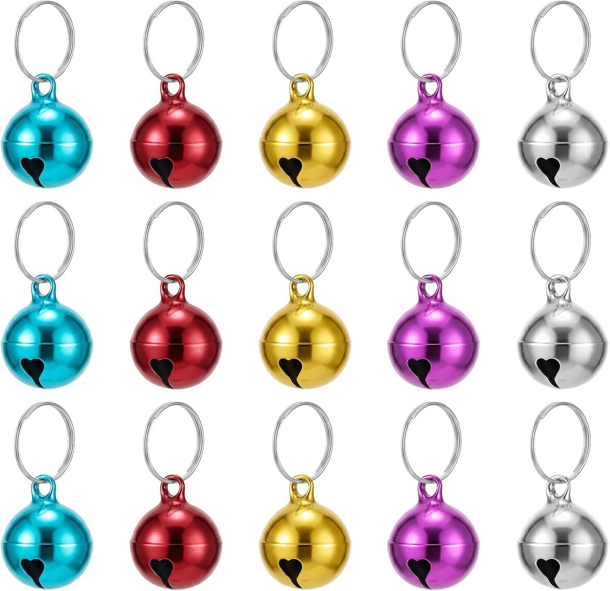 15 stuks kleurrijke huisdierenklokken, kattenklokken met sleutelring, hondenhalsband, bellen, trainingsbelletjes, messing belletjes voor katten en honden, voor huisdierhalsband, accessoires