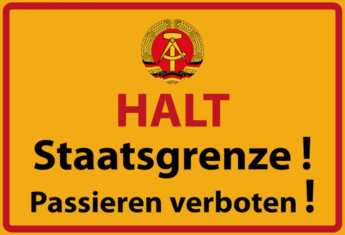 DDR Stop Staatsgrens Waarschuwingsbord Metalen bord 20x30cm Deco tin Sign Blik, Meerkleurig, 20x30 cm