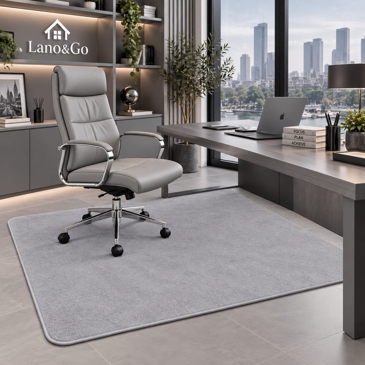 Lano&Go Bureaustoelmat 90x120cm Antislip Lichtgrijs - Vloerbeschermer voor Draaistoel en Gaming Stoel
