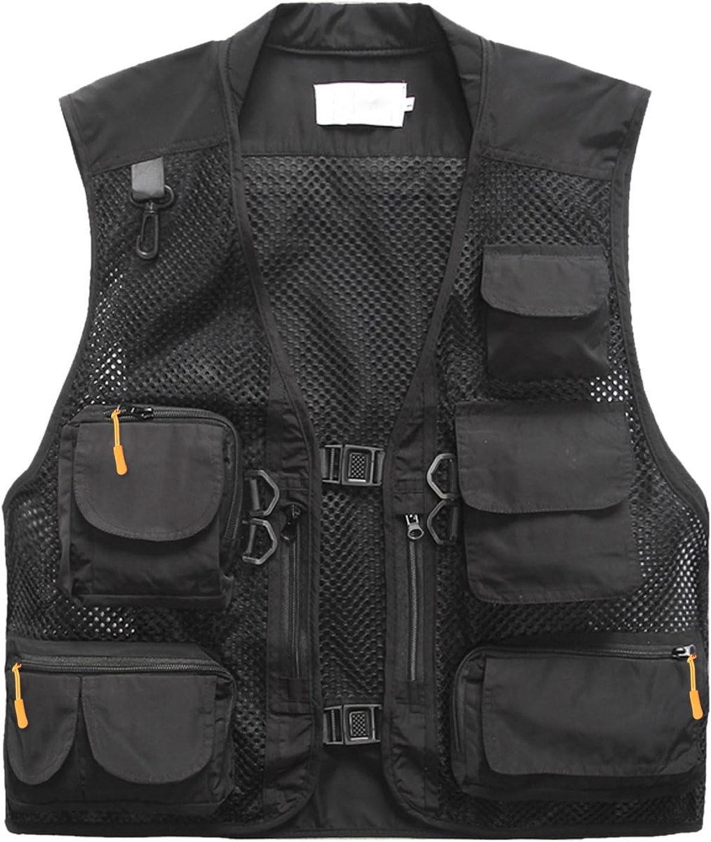 Herenvest met meerdere zakken, outdoorvest, vissen, kamperen, slijtage, ademend mesh, vrijetijdsvest