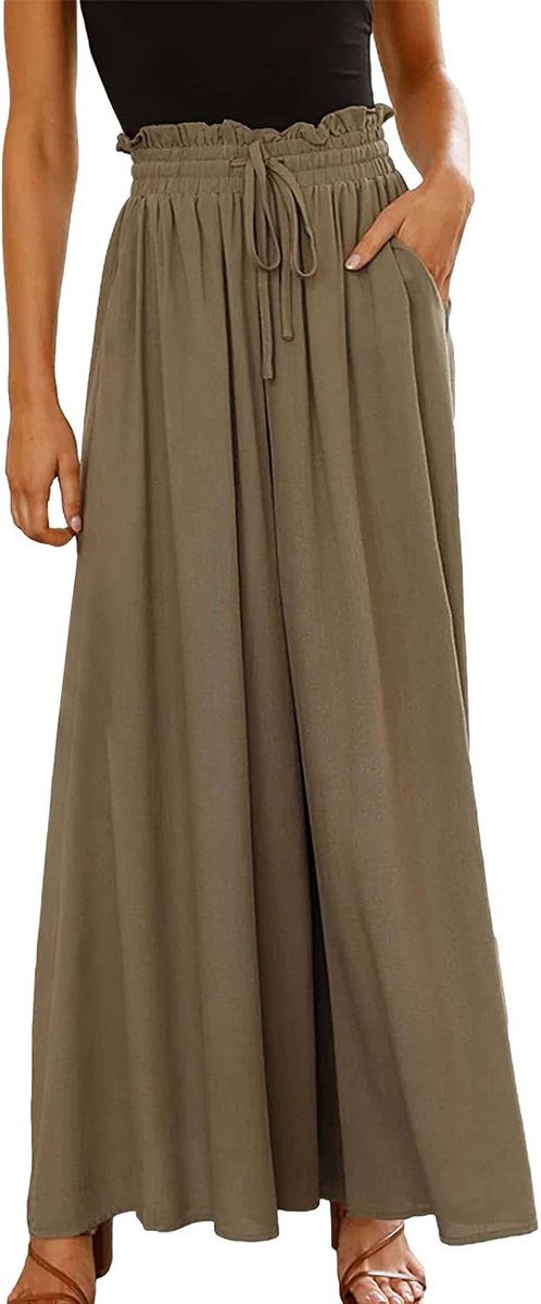 Palazzo-broek met wijde pijpen, elastische taille, casual lange broek