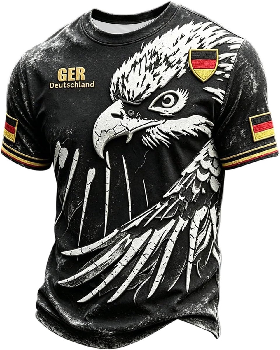 Deutschland Trikot Wm Shirt 2026 Deutschland Tshirt für Herren Kurzarm Rundhals T-Shirt mit Deutschem Flaggenprint Fußball Sportshirt Trainingsshirt