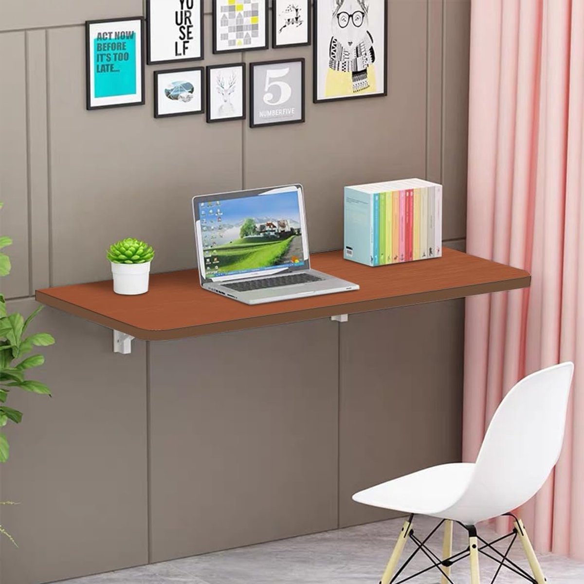 Wandtafel, inklapbaar, klaptafel, ruimtebesparend voor wandmontage, keukentafel, eettafel, bistrotafel, buffettafel, hangtafel, computertafel, zwevend zwevend-60 * 30 * 1.6cm-teakkleur
