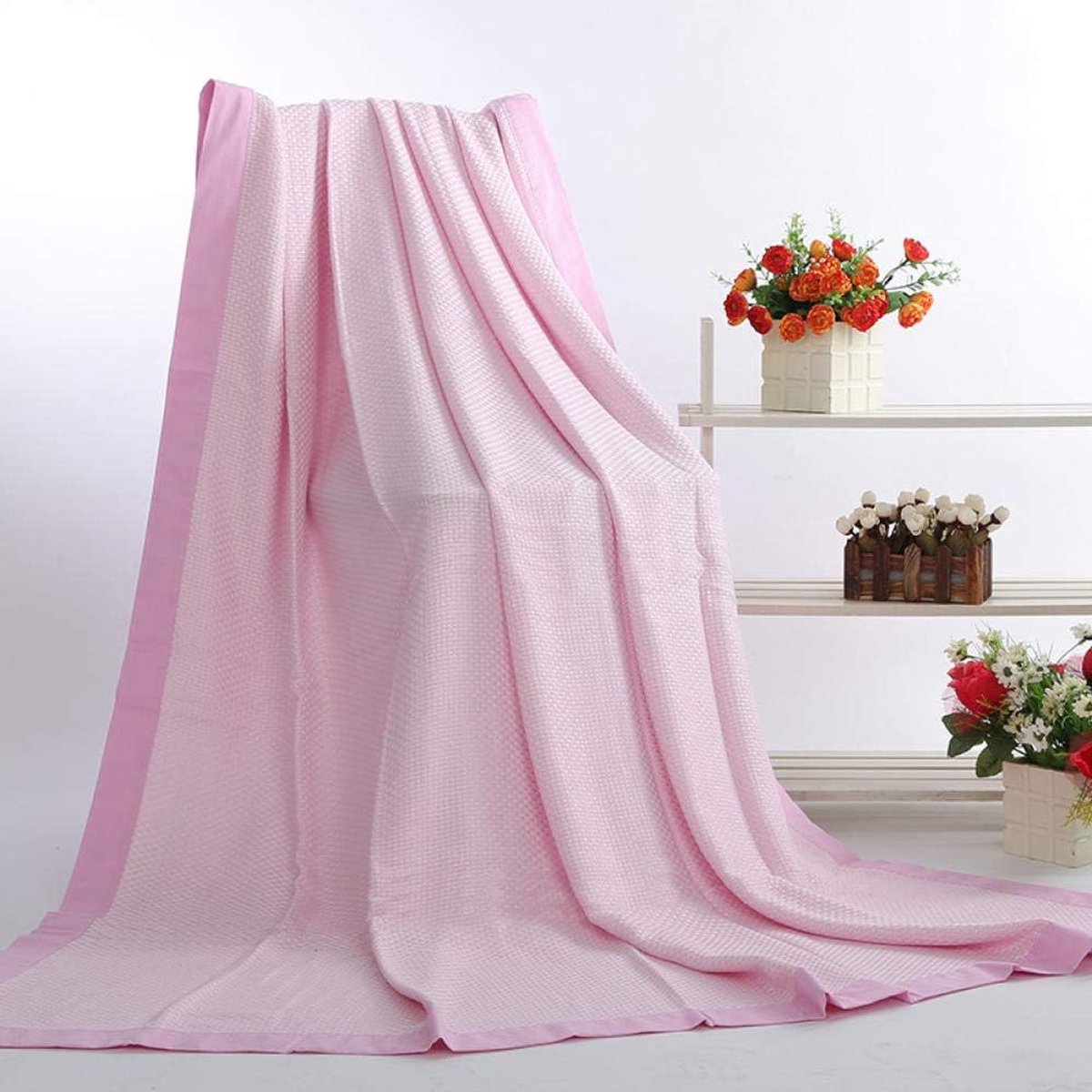 Fleece werpdekens Reisformaat - Superzachte donzige warme stevige bedspreien voor bank Microfiber deken -Roze_120 cm X 100 cm