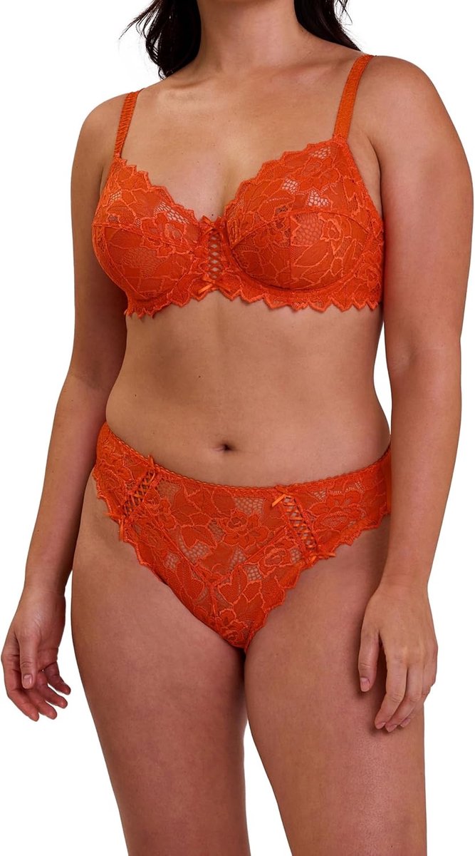 Complexe Dames Arum lingerieset, semi-sheer, Mandarijn oranje, 90D