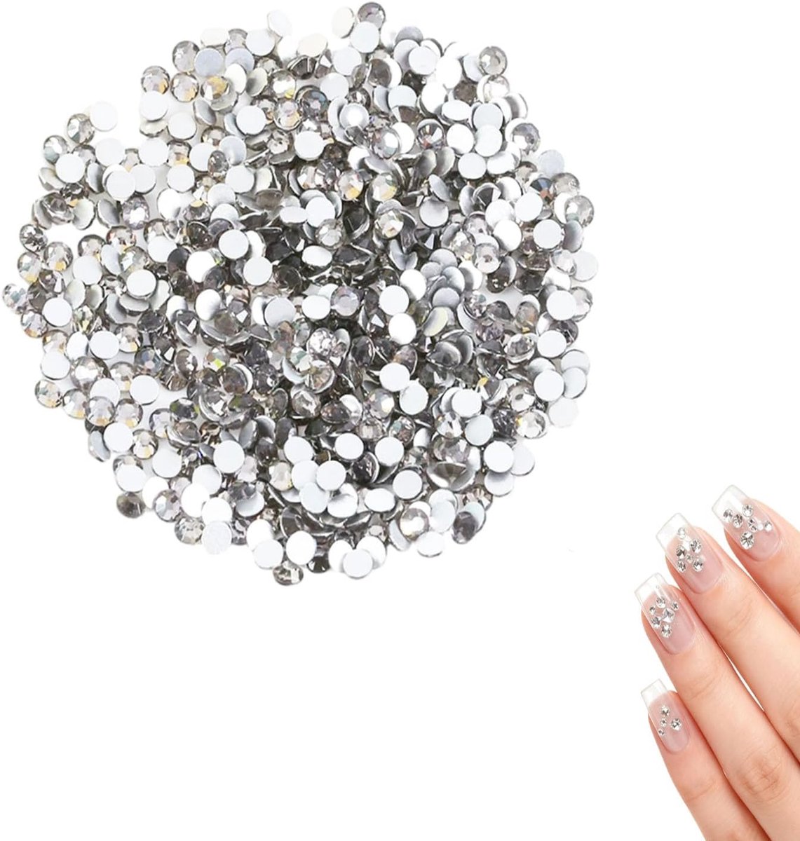2880 stuks zilveren kristallen strass-steentjes, reflecterende kristallen diamanten, 2 mm platte achterkant anti-stick strass diamanten, voor nail art, doe-het-zelf knutseledelstenen decoraties