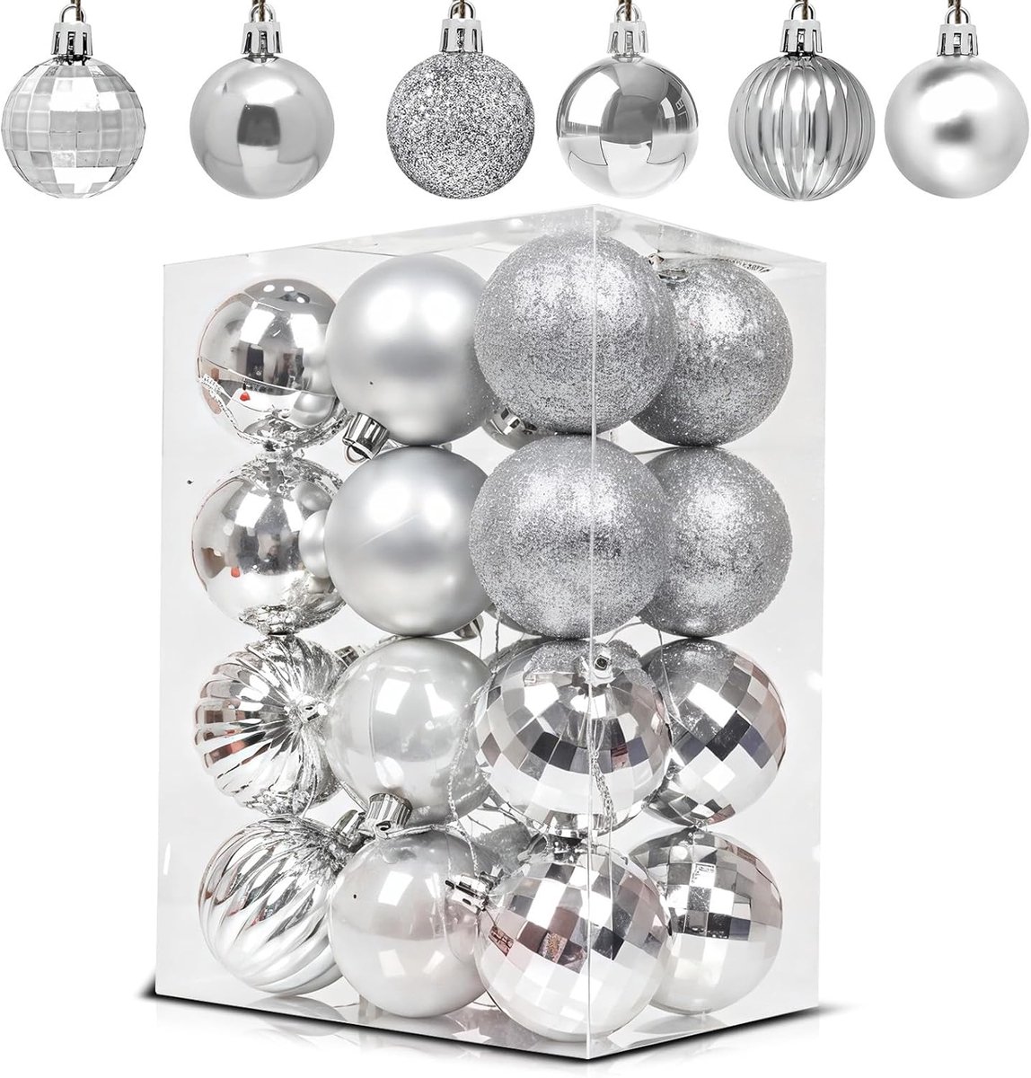 Kerstballen, decoraties, kerstballen, ornamenten (zilver, 60 mm)
