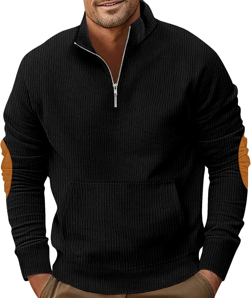 Corduroy sweatshirt heren rits pullover sweater losse fit lange mouwen corduroy jack met kangoeroezak M-3XL