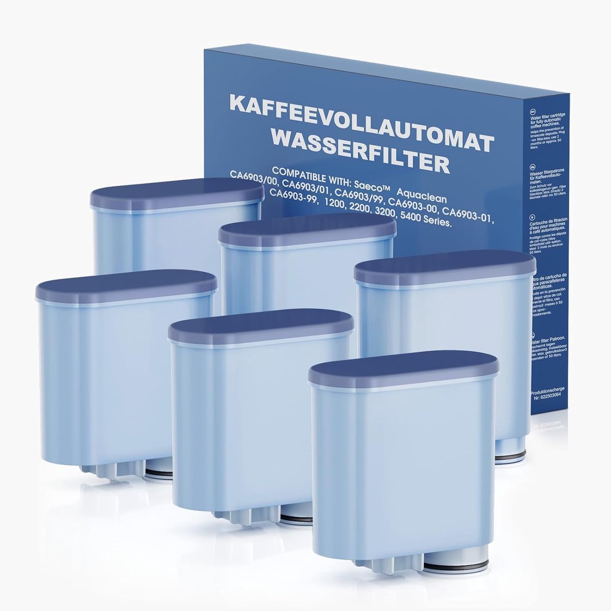 6-pack koffiemachine-waterfilter compatibel met Philips AquaClean, filter voor 3200 espressomachine, geschikt voor volautomatische koffiemachines, speciale anti-kalk filter (CA6903)
