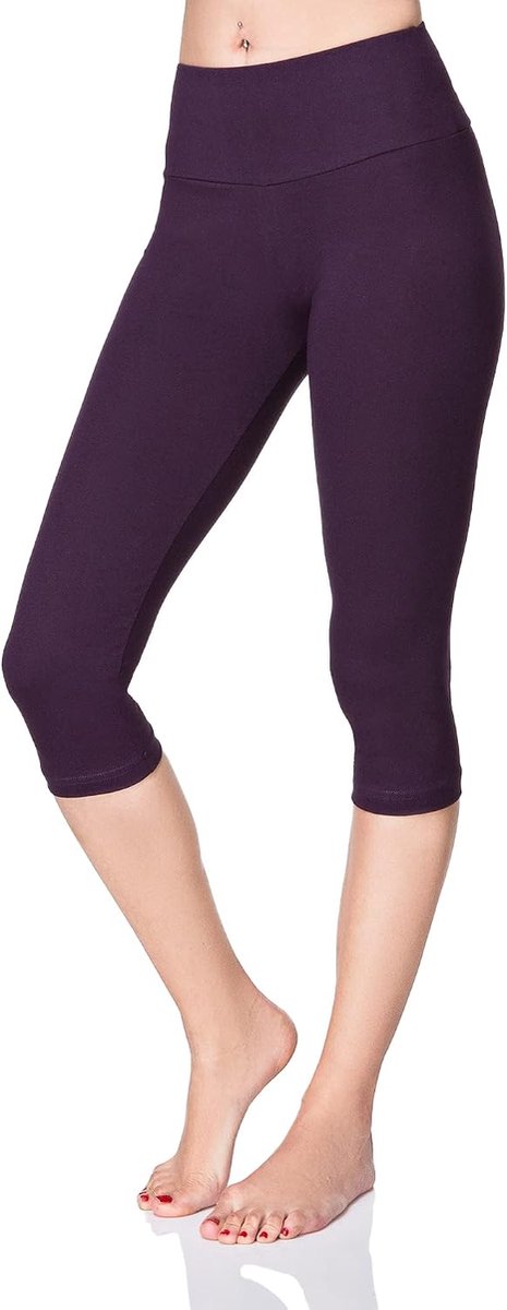 Dameslegging, 3/4-model, van katoen, hoge taille, cropped, met buikcontrole, yogabroek voor dames, geschikt voor sport, workout, fitness, activewear