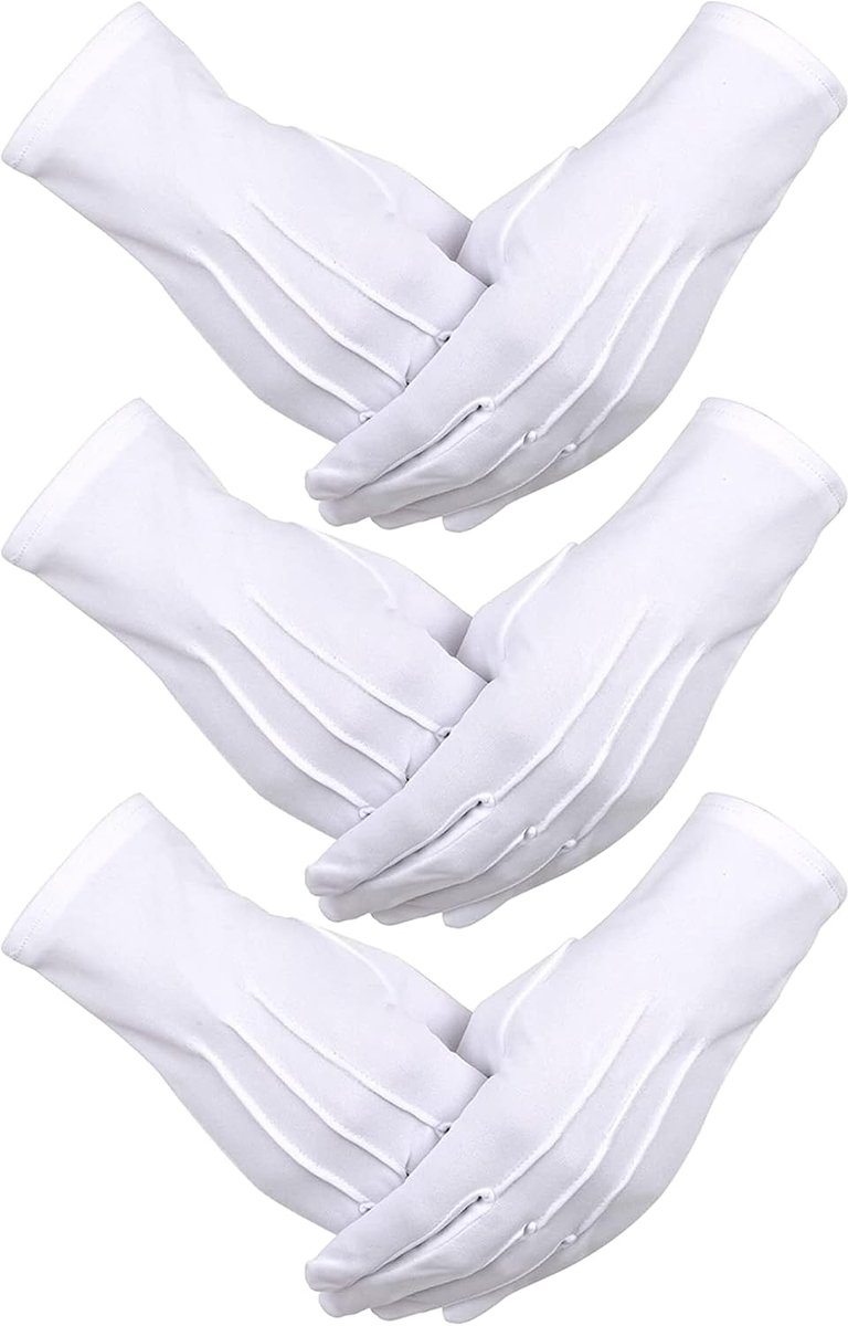 Handschoenen van katoen, nylon, wit, paradekostuum voor de politie, smoking, erewacht en speciale gelegenheden (3 naden design), Wit, 25 x 9 cm / 9,8 x 3,5 pollici
