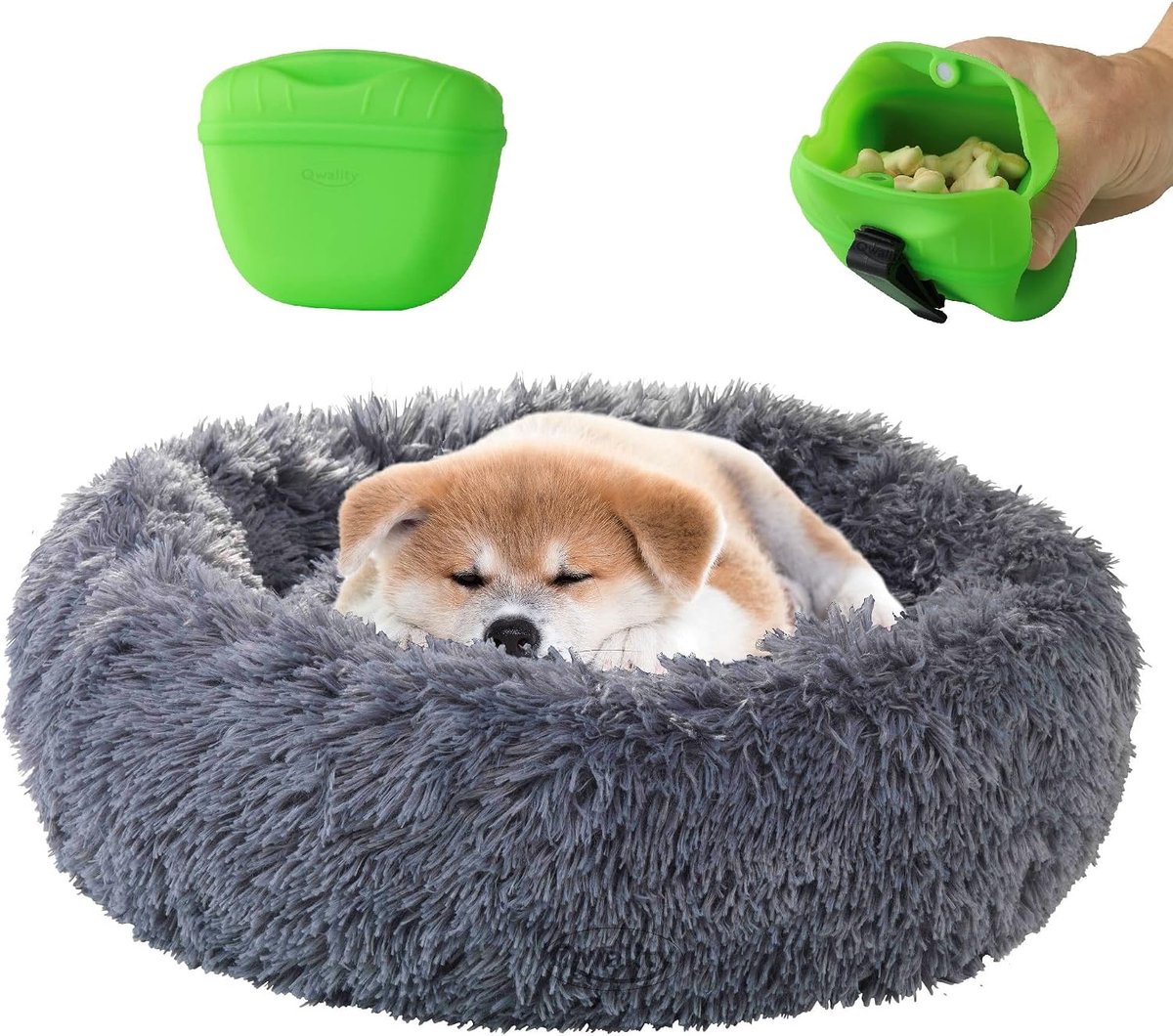 Donut – 60 cm - Honden Mand – Pluche – Fluffy – Extra Zacht - Kattenmand - Hondenkussen – Kattenkussen – Bed - Wasbaar met Rits – Hondenmanden – Rond – Bank – Grijs - Qwality (60 cm)