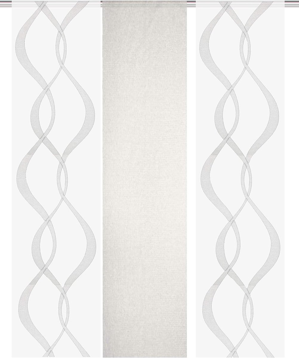 Fashion 88347 | 3-delige set schuifgordijn Juliana, transparant linnen voile met Scherli-golfpatroon, 245 x 60 cm, kleur: