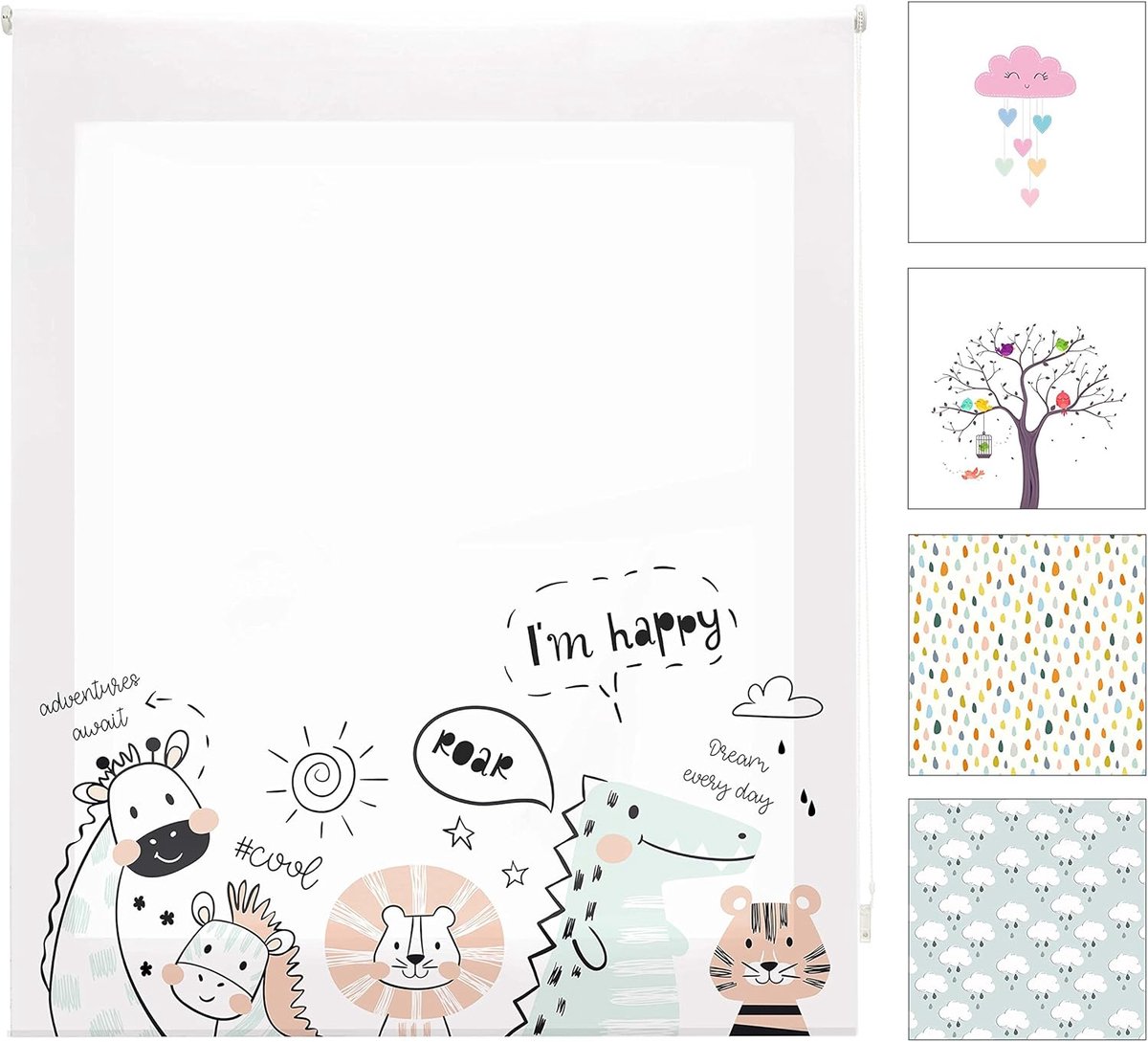Digitaal kinderen | doorschijnend rolgordijn met digitale print, model Zoocool | 110 x 180 cm (B x H) | stofgrootte 107 x 175 cm | rolgordijnen