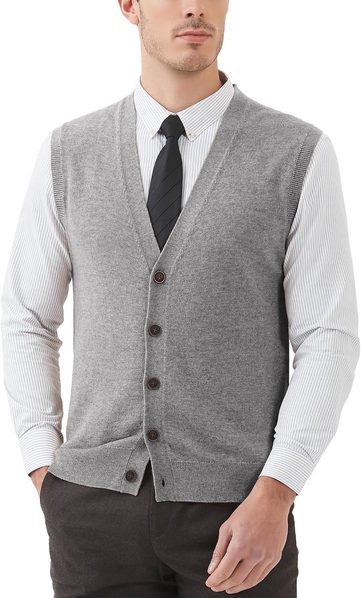 Heren Gilet Wolmengsel V-Hals Knopen Mouwloze Vest Pullover