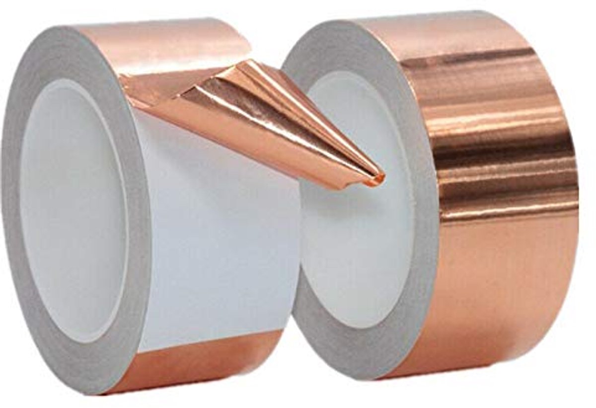 koperfolietape, 2 stuks enkelzijdig geleidend - voor EMI-afscherming, papieren circuits, slakkenafweermiddel, ambachten, elektrische reparaties (5 mm x 10 m)