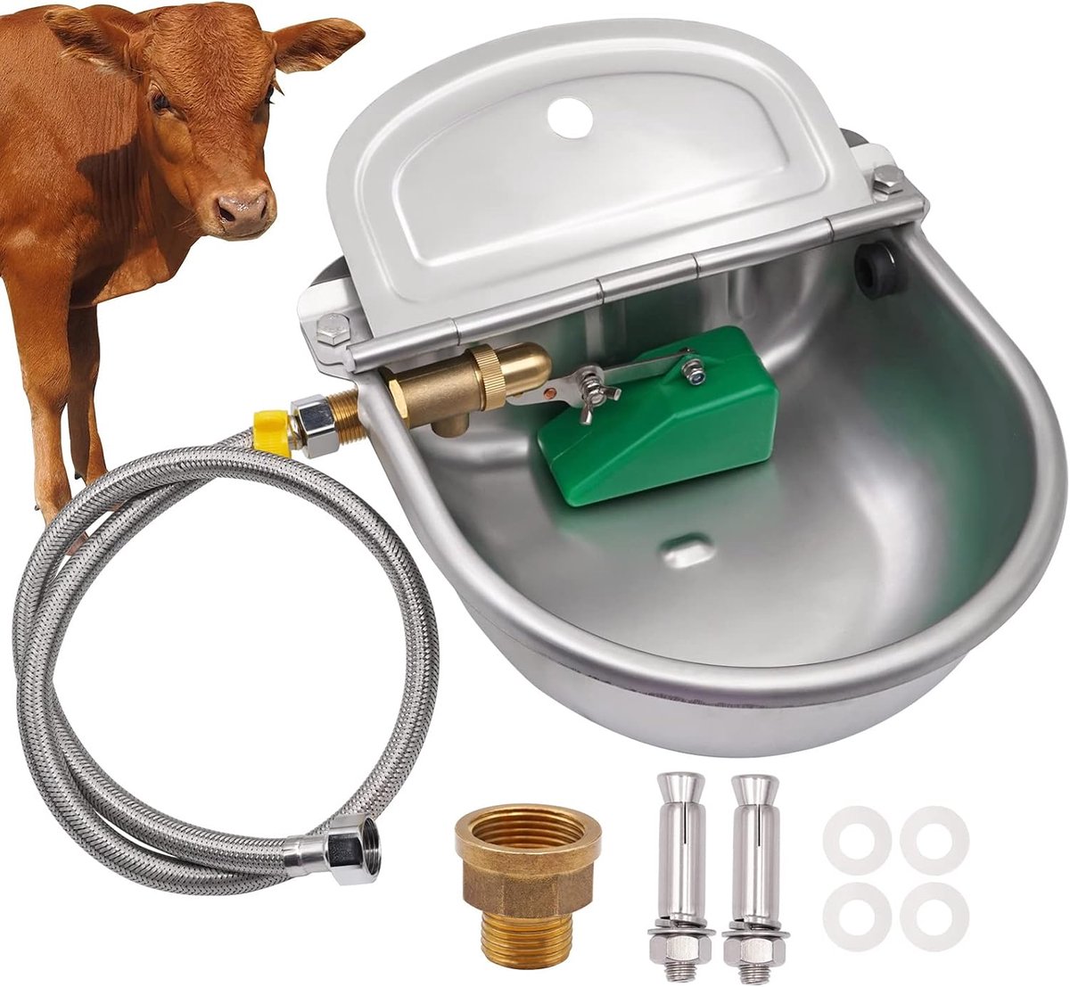 5 in 1 automatische drinkbak roestvrij staal paardendrank met 1/2 inch messing ventiel zwembekken voor runderen paard, schaap geit hond boerderij levert