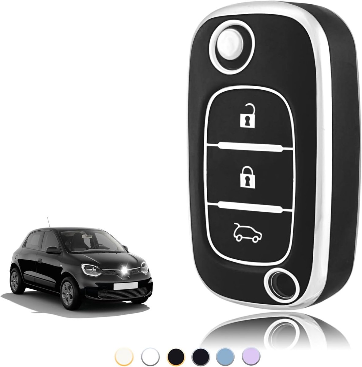 Sleutelhoes TPU, Autosleutelhoes Geschikt voor Renault Trafic 3 Twingo 3/2 Megane 4 Clio 5 Captur Kangoo Modus Smart Forfour Fortwo, Sleutel Cover Bescherming Sleutelbehuizing - Flip Key