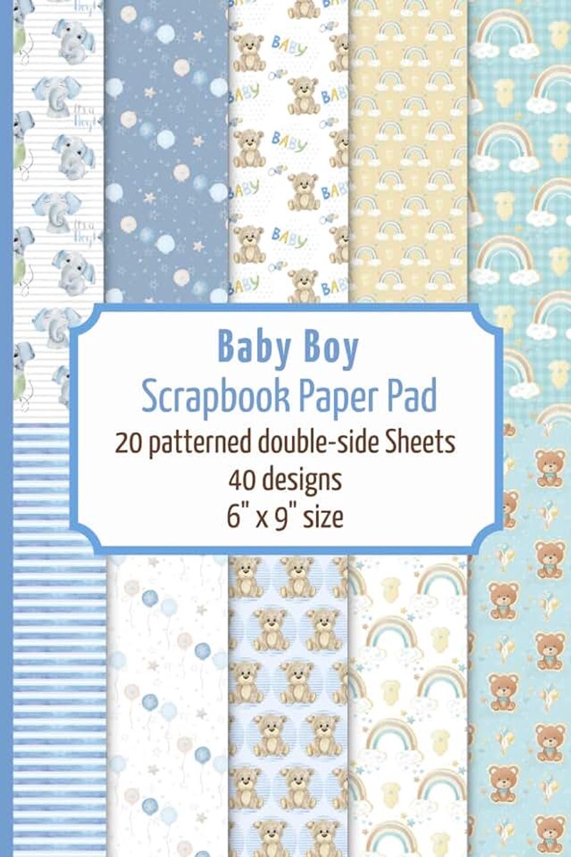 Patterned double sided sheets for scrapbooking, origami, paper arts, decoupage, DIY crafts. 6" x 9" paper book. 40 different designs for baby scrapbook