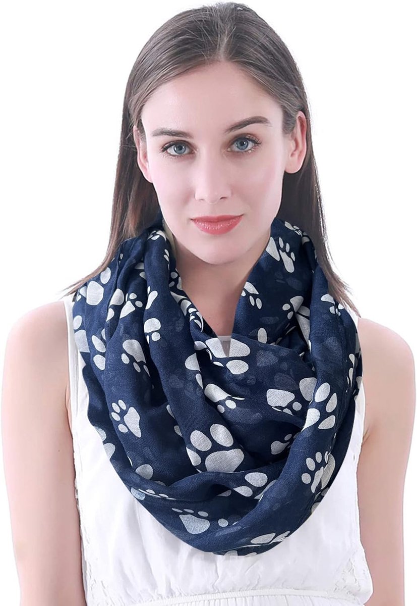 Kat Paw Print Dames Infinity Sjaal Snood Lichtgewicht, Donkerblauw, Eén Maat