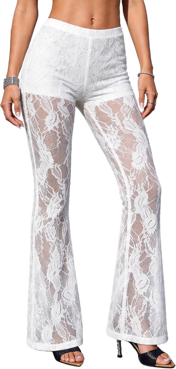 Damesbroek van kant/tule, gothic, uitlopende leggings, transparant, bootcut, yoga, punk, vintage, Halloween, dans, party, club, S-2XL