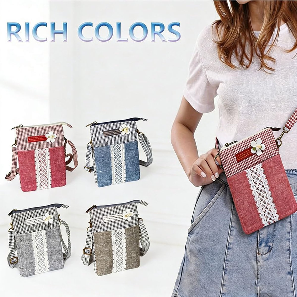 Telefoontas om te hangen, lichte crossbody schoudertas, bohemian-stijl, mobiele telefoonschoudertas, verstelbare kleine schoudertas met schouderriem voor dagelijks gebruik, school