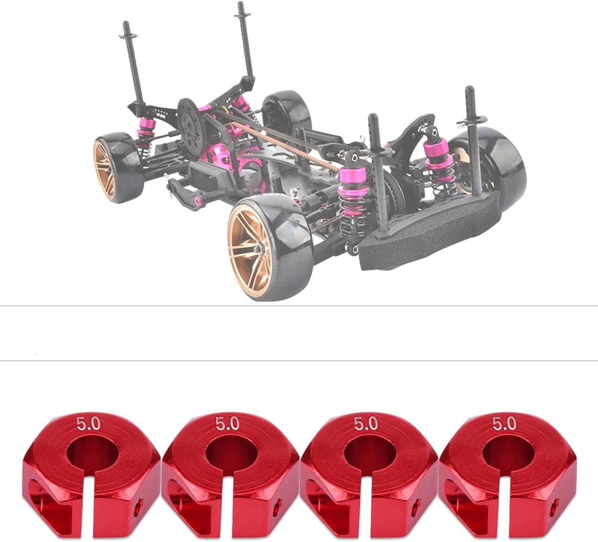 Wheel Hex Hub Adapter, Universele 12mm Wieladapter voor RC Auto Wieladapter, 5mm Rode Zeskantige Naafadapter voor 1/10 Schaal RC Racen, Aangepassing, Reparatie en Modelverbeteringen