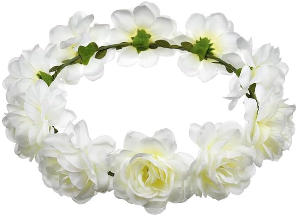 Haarband met bloemen voor dames, bohemian hoofdband met bloemen voor feest, verjaardag, bruiloft, carnaval, Halloween, Oktoberfest, vakantie (beige)