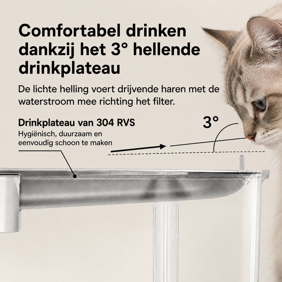 Draadloze Drinkfontein voor Katten en Kleine Honden – 2,5 L – Inclusief 7 Filters – Water en Stroom Gescheiden – Bewegingssensor – 3 Watermodi – 7200 mAh Accu – 304 RVS Drinkplateau – Stil tot 30 dB thumbnail 3