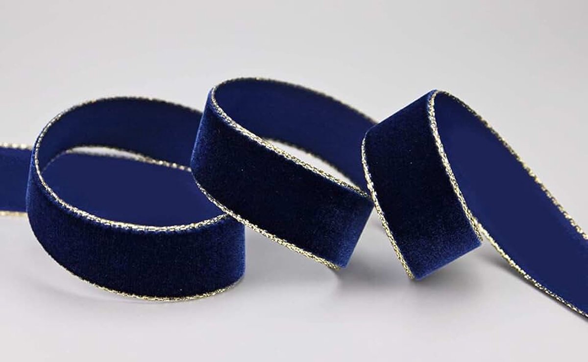 3 m x 16 mm fluwelen lint 419G donkerblauw goud fluweel met gouden rand fluweel velours cadeaulint elegante geschenkverpakking decoratie kerstlint naaien