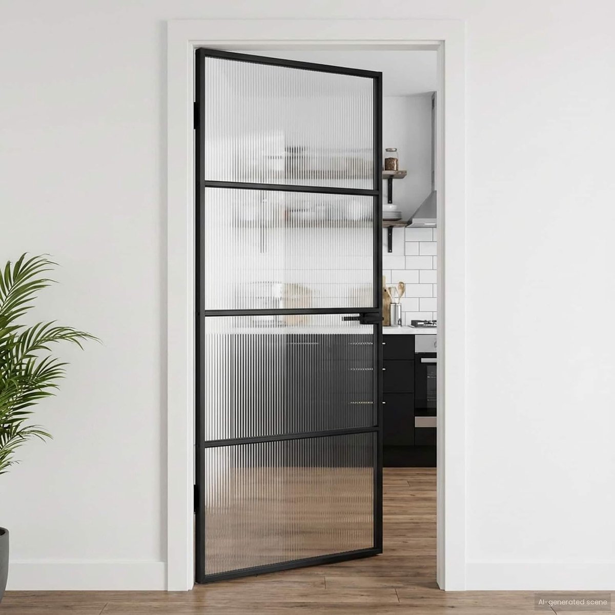 Binnendeur van aluminium en veiligheidsglas, zwart, 93 x 201,5 cm