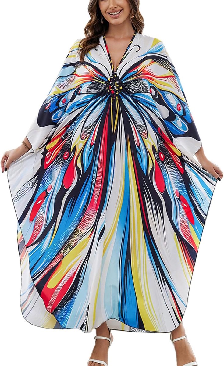 Kaftan voor dames, grote maat, boho, strandjurk, ruime poncho, één maat