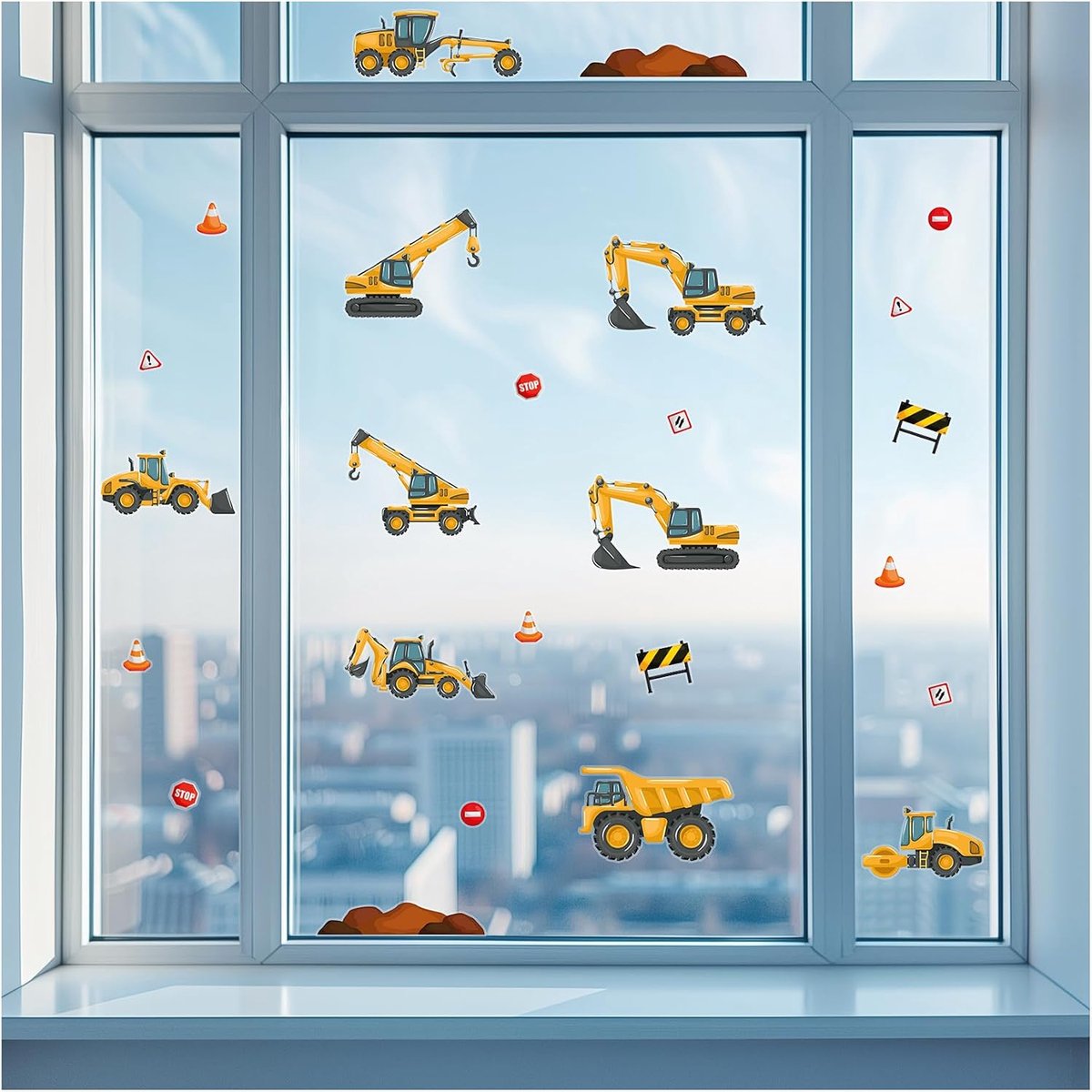 3 x DIN A4 vellen raamfolie stickers voor kinderen badkamer kinderkamer woonkamer stickers raamstickers waterdicht Y076 (21 bouwplaats)