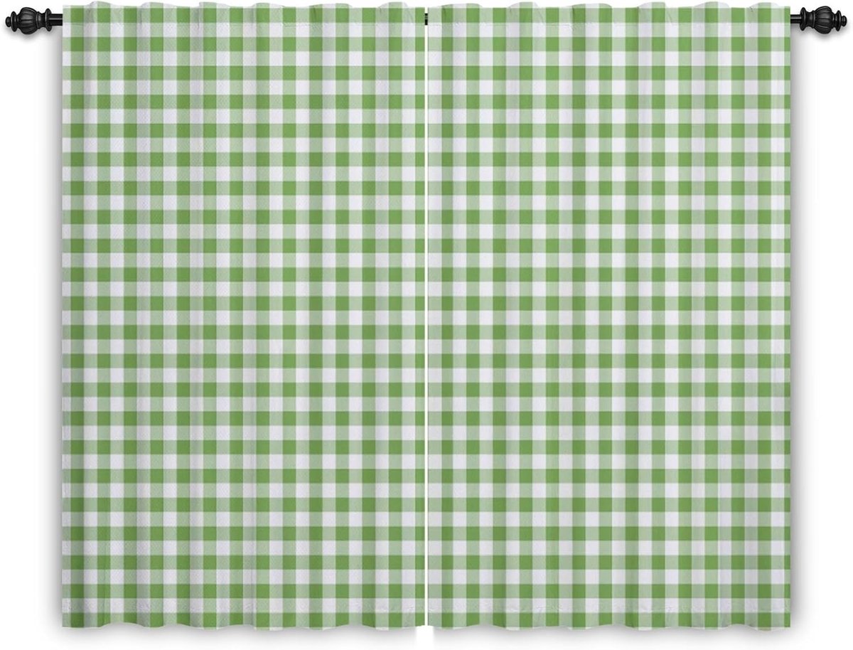 Gordijnen voor slaapkamer, Vichy-patroon, vensterbehandeling, landhuisstijl, woonkamer, binnenplaats, hal, tas voor stang, 135 x 245 cm, 2 panelen