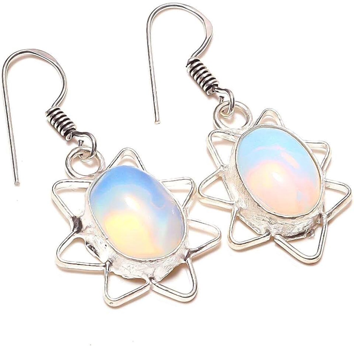 Opalite Handmade EARRING 2" Long Silver Plated! Jewelry from Kashish! All Variety Store all Occasions