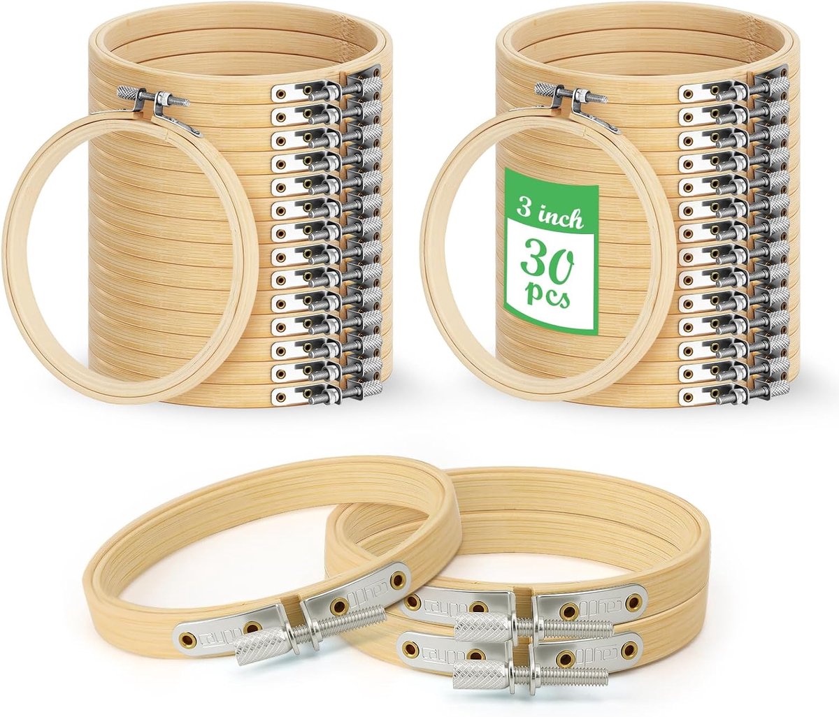 30 stuks borduurtrommels van bamboe, 8 cm, kleine ronde borduurringen met metalen schroeven, lijst voor handborduurwerk, kruissteek, naaien, creatieve vrije tijd en wanddecoratie