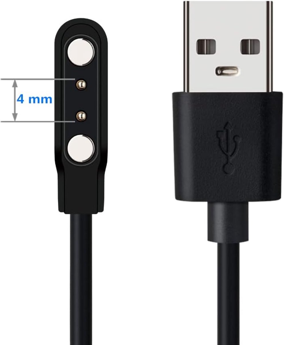 Smartwatch Universele Opladerkabel, Smart watch Accessoires 2-polig Charger Kabel 2 Pin Magnetische Oplader voor Smart watch, Oplader contact pin afstand Compatibel 4 mm