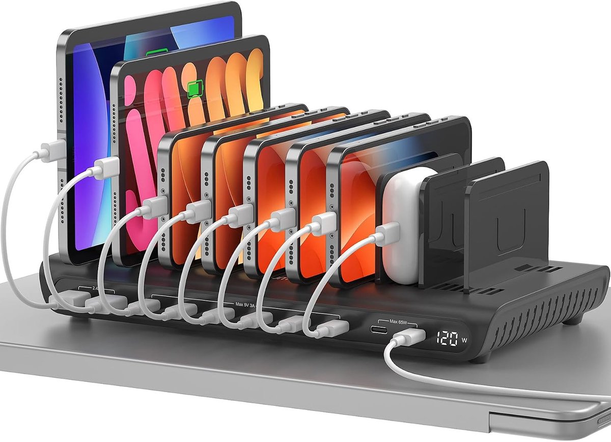 120W USB laadstation 10 poorten, 65W PD & QC 3.0 snel opladen