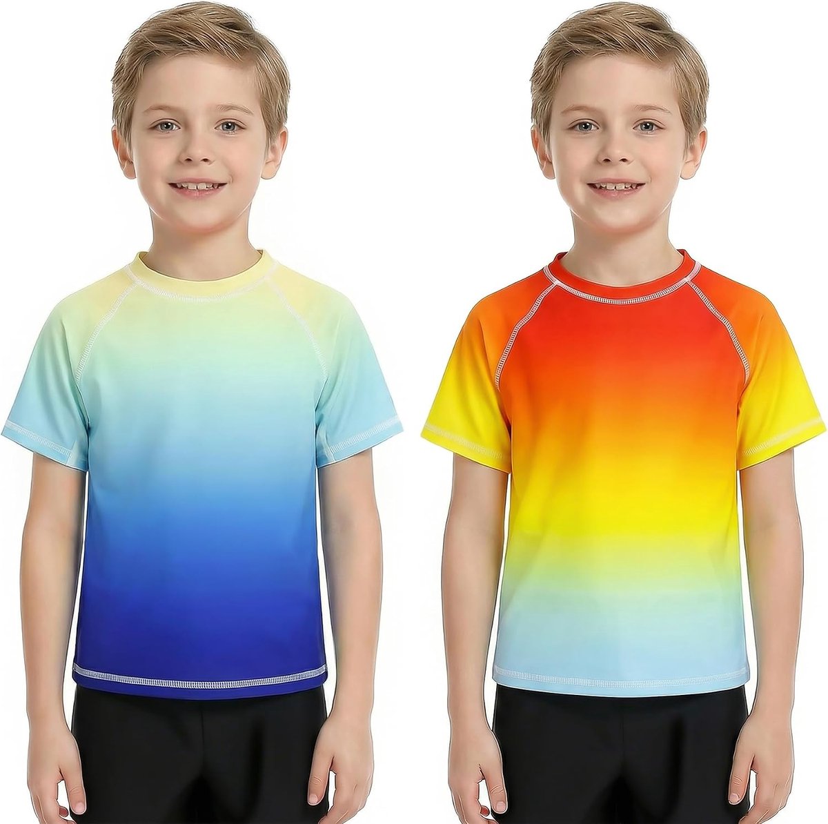 Vest zwemshirt met korte mouwen voor jongens, set van 2, sneldrogend shirt met zonbescherming voor kinderen van 3-11 jaar