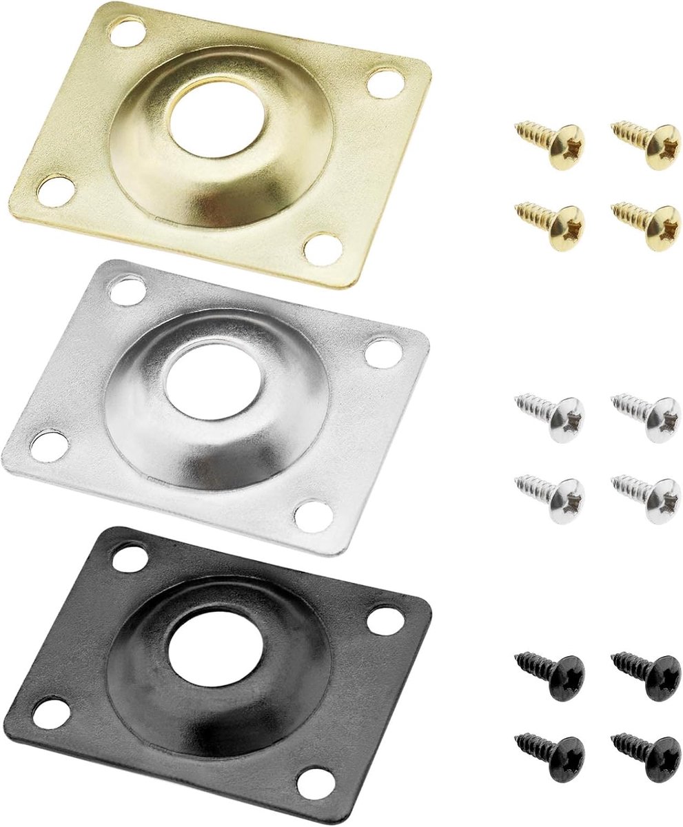 3 stuks Rechthoekige Gitaar Jack Plate Gitaar Pickup Output Jack Socket Plate met 12 stuks Fixing Schroeven voor Elektrische Gitaar Bas 1 Goud & 1 Zilver & 1 Zwart