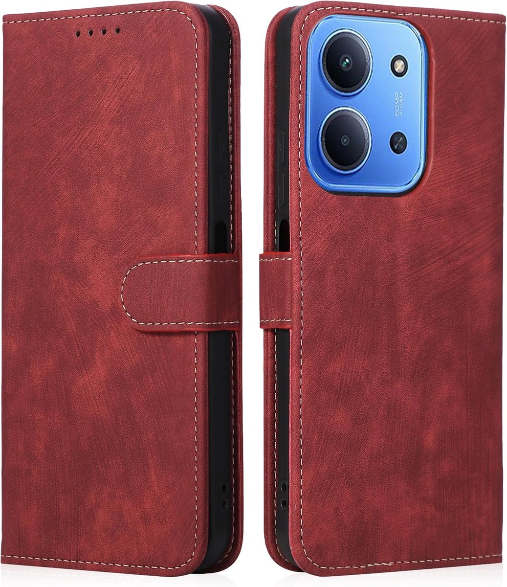 Hoesje voor Xiaomi Redmi 15C 4G (6.9") Hoes, Telefoonhoes PU Lederen Portemonnee, Kaartenvak, Standfunctie en Magneet Klaphoes, Beschermhoes, Rood