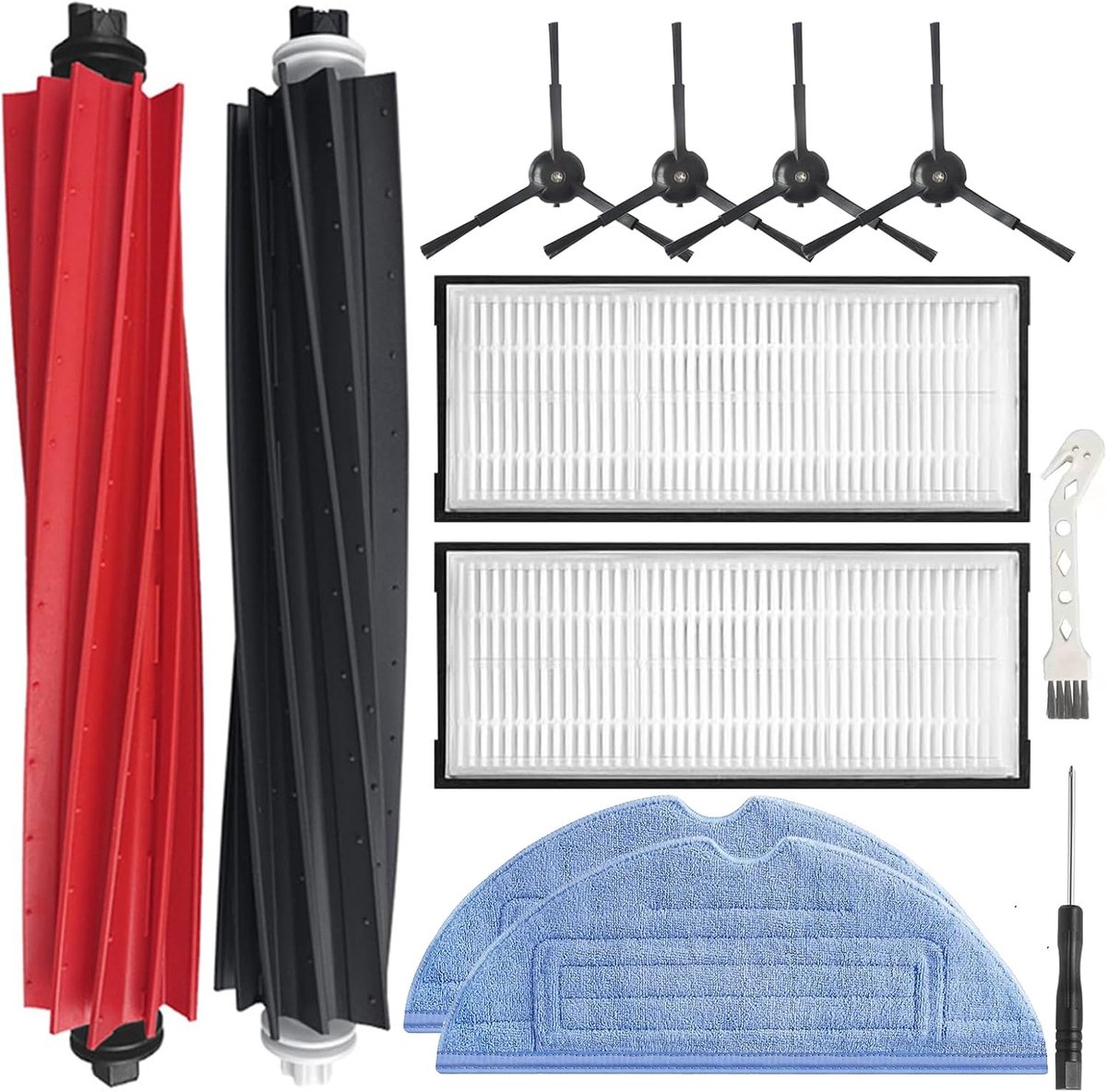 Reserveonderdelen voor Roborock S8/S8+/S8 Plus Stofzuiger, 1 Dubbele Rolborstel, 4 Zijborstels, 2 HEPA-Filters, 2 Sleepboten