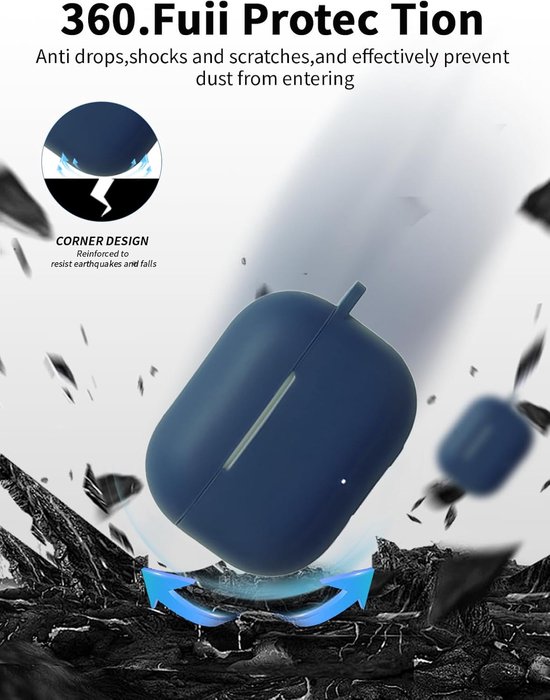 Hoes voor Huawei FreeBuds SE 4 ANC oordopjes, schokbestendig, waterdicht, zacht en slank, siliconen afdekking met sleutelkoord, sleutelhanger en reinigingsset, blauw — afbeelding 4
